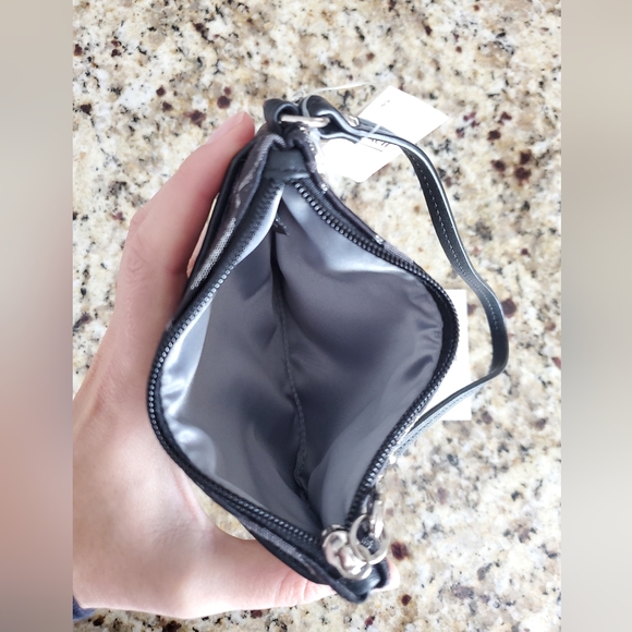 COACH Black & Metallic Silver "C" Corner Zip Wristlet - Picture 4 of 5